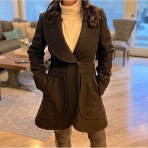 Alice + Olivia Wool Blend Coat Womens S Black Excellent Shawl Collar C007267008